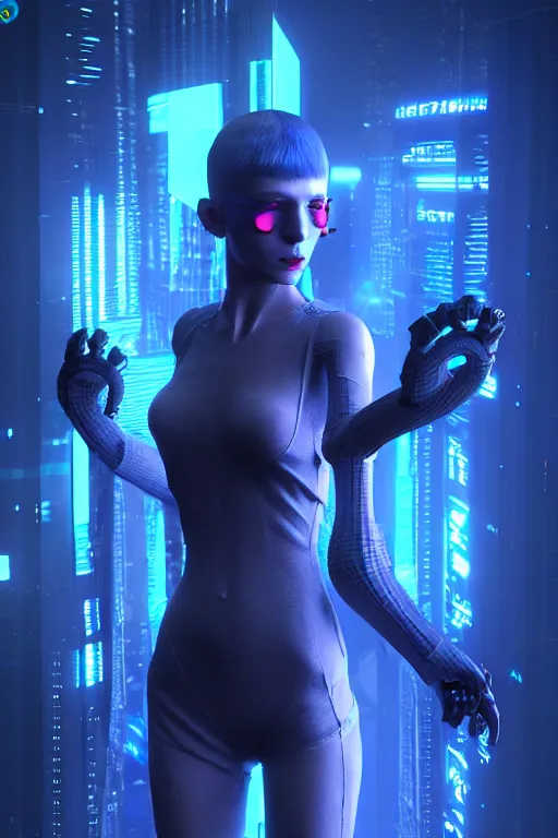 Image similar to high quality 3 d render sci - fi metaverse avatar! hybrid fighting, highly detailed, unreal engine cinematic smooth, in the style of blade runner, hannah yata charlie immer, dark blue neon light, low angle, uhd 8 k, sharp focus