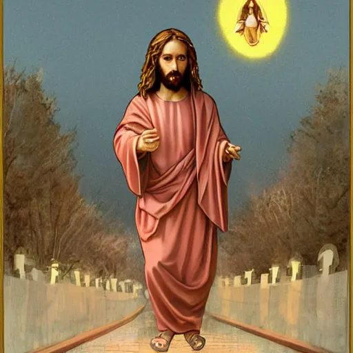 Prompt: jesus on the main line