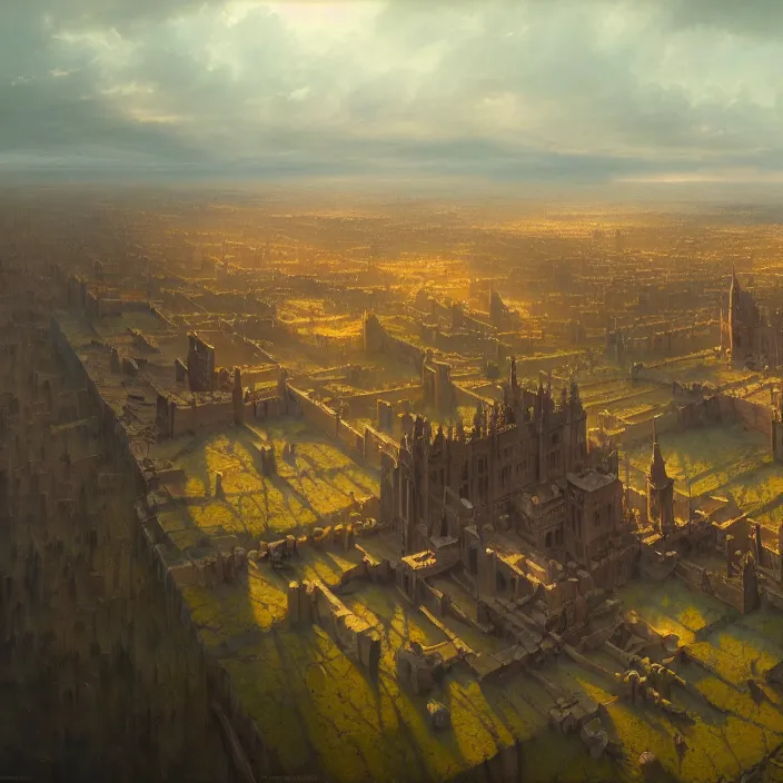 Prompt: matte painting by marc simonetti, jonathan solter, greg rutkowski of an open field, masterpiece, cinematic, hyperdetailed, photorealistic, hyperrealism, architecture, aerial view,