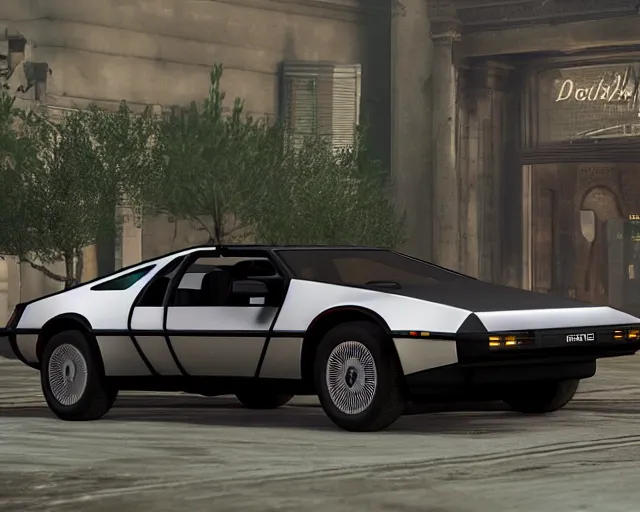 Image similar to updated sleek concept for a delorean, cinematic, photoreal, by red dead redemption 2