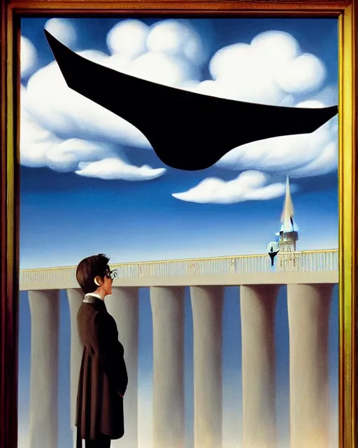 Image similar to harry potter on the bridge of the uss enterprise painting by magritte