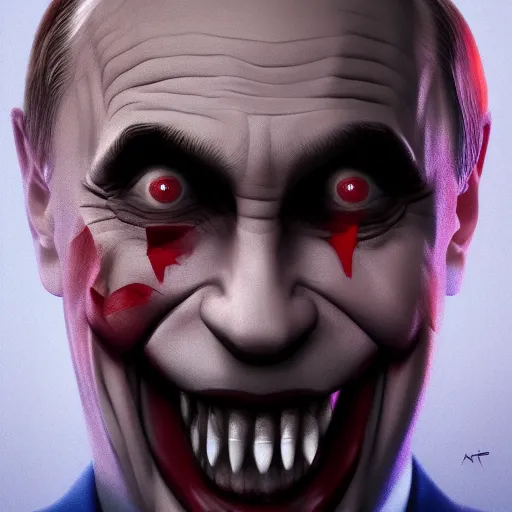 Image similar to Vladimir Putin is The Joker, hyperdetailed, artstation, cgsociety, 8k