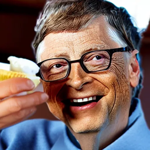 Image similar to bill gates eating ice cream, photorealistic