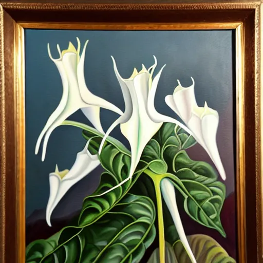 Prompt: oil painting of datura strammonium flowers