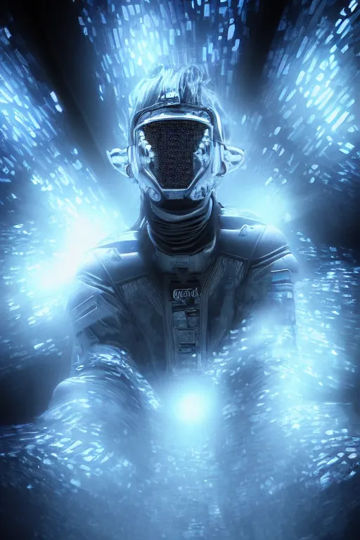 Image similar to cinematic shot epic fractal halls of creativity, walls of large moving images, hyper realistic, mood lighting, fantasy, detailed people creating beautiful diverse large holographic art, highly detailed, super realistic, point of view of visor wearer, air hands painting art in the air!, perfect lighting pixel sorting