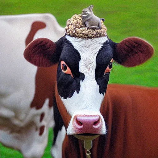 Prompt: cow with cat head , photorealistic photo