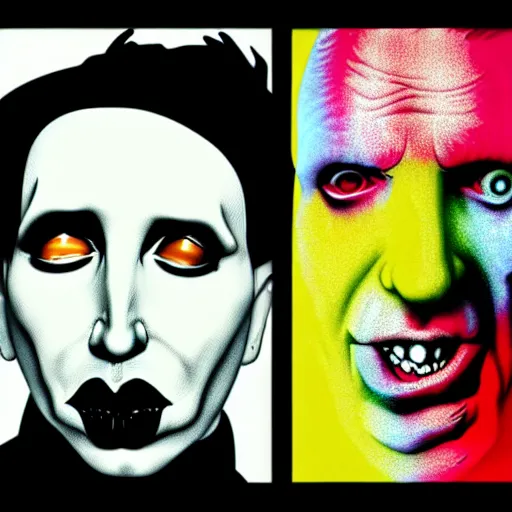 Image similar to graphic illustration, creative design, marilyn manson, biopunk, francis bacon, highly detailed, hunter s thompson