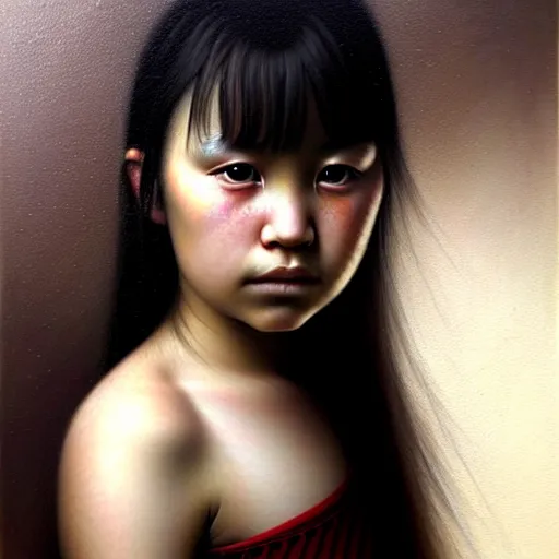 Prompt: beautiful portrait of a kazakh, ( emo ) girl, by casey baugh,, vladimir kush, yasunari ikenaga, yasar vurdem, william oxer