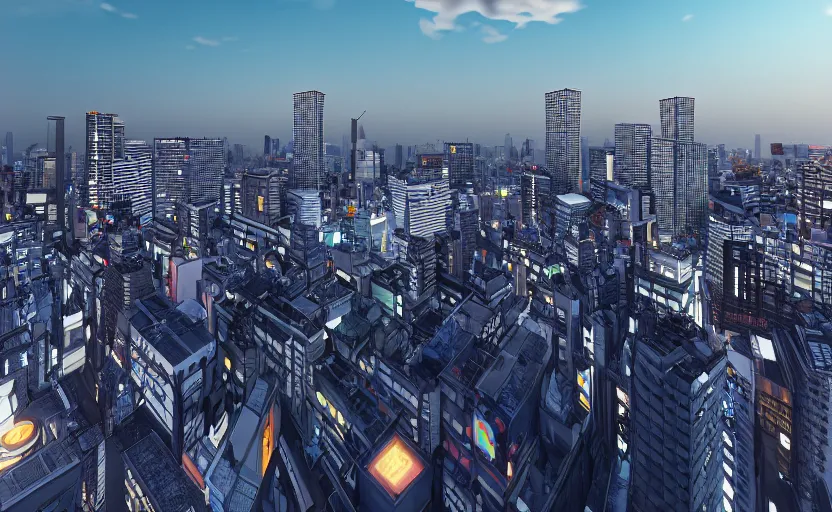 Prompt: unreal engine 5 render of tokyo city from a rooftop view, sunset lighting, hyper realism, realistic shading, cinematic composition, blender render, octane render, hdr, detailed textures, photorealistic, ultrawide shot, 1 6 mm lens