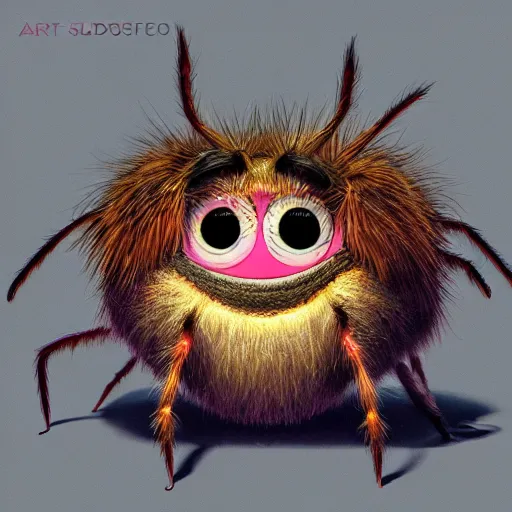 Prompt: a bottle with a cute small fluffy spider with huge eyes inside, digital illustration, cartoon creature, vivid color, soft light, nice, cute, beautiful, masterpiece, tranding on artstation, very detailed, 3 d render, by pixar