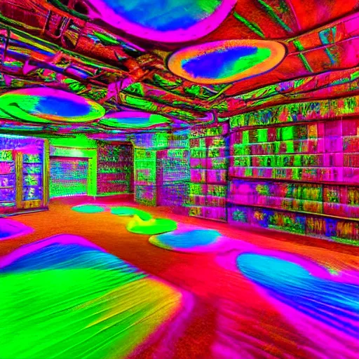 Prompt: psychadelic RGB basement, perfect for smoking dmt, photograph 4k