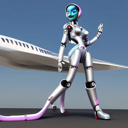 Image similar to hot robotic anthro female jetplane, octane render, furaffinity commission, deviantart