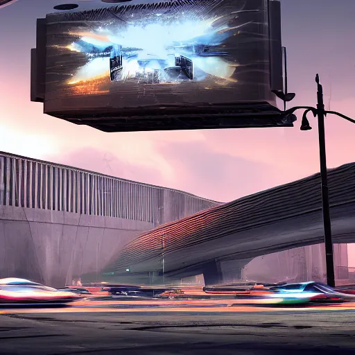 Image similar to sci-fi cars : wall near structure on : the coronation of napoleon painting : and digital billboard in the middle, unreal engine 5, keyshot, octane, artstation trending, ultra high detail, ultra realistic, cinematic, 8k, 16k, in style of zaha hadid, in plastic, dark, tilt shift,