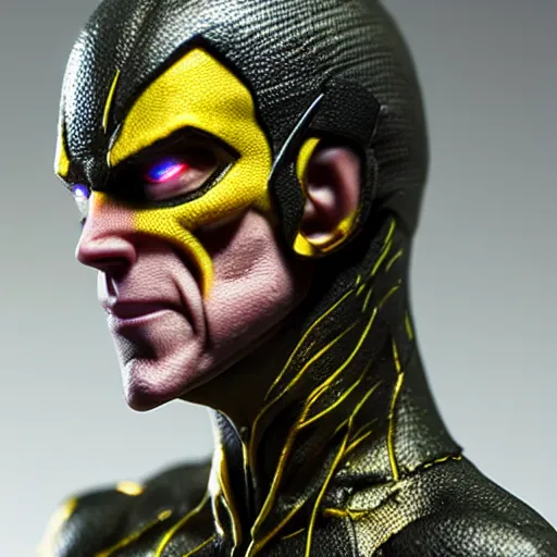 Image similar to ultra realistic figurine of the reverse flash, studio lighting, volumetric lighting, sharp camera focus, soft lighting, rule of thirds