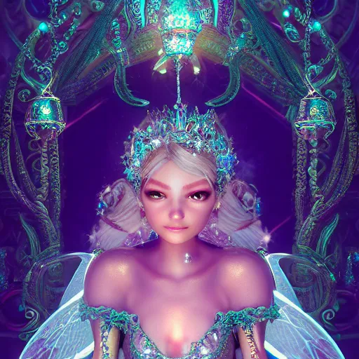 Image similar to portrait of fairy princess, glowing, ornate and intricate jewelry, jaw dropping beauty, glowing background lighting, white accent lighting, hyper detailed, fairy tale, 4 k octane render