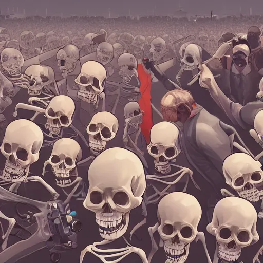 Image similar to a crowd of skeletons fight to have the last model of Iphone in London, 2d, ultra highly detailed, digital painting, smooth, sharp focus, artstation, pixiv, art by Ilya Kuvshinov