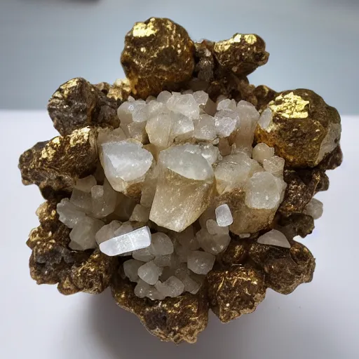 Prompt: gold quartz crystal cluster