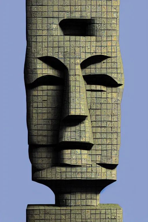 Image similar to cubist moai statue cutout digital illustration cartoon colorful beeple