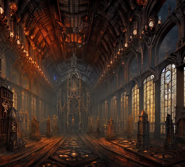 Image similar to steam necropolis, memento mori, gothic, neo - gothic, art nouveau, hyperdetailed copper patina medieval icon, stefan morrell, philippe druillet, ralph mcquarrie, concept art, steampunk, unreal engine, detailed intricate environment, octane render, moody atmospherics, volumetric lighting, ultrasharp, ominous, otherworldly