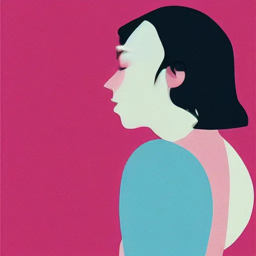 Prompt: A abstract painting in the style of Tatsuro Kiuchi, flat colour-block style, soft organic shapes, portrait of beautiful woman, modern pastel colours