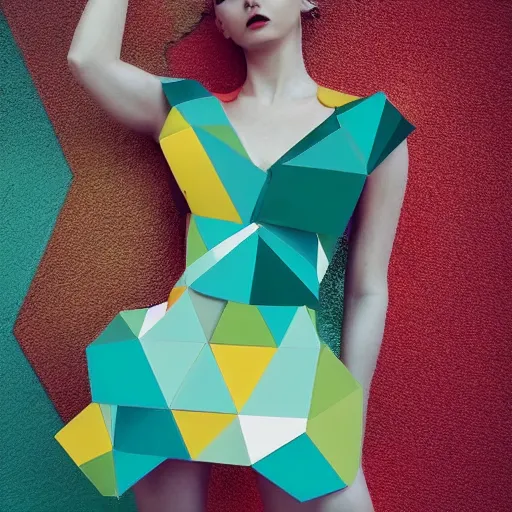 Image similar to geometric colorful smooth shapes rendered as a fashion photo