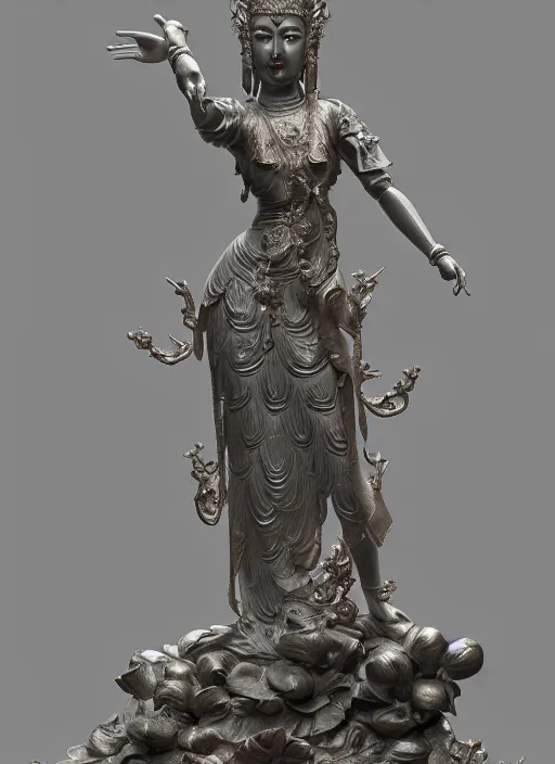 Image similar to a art deco sculpture statue of full body guanyin, intricate complexity,, statue by jane hamilton, ruan jia, character concept, radiant light,, frostbite 3 engine, cryengine, dof, trending on artstation, digital art, fantasy detailed abackground