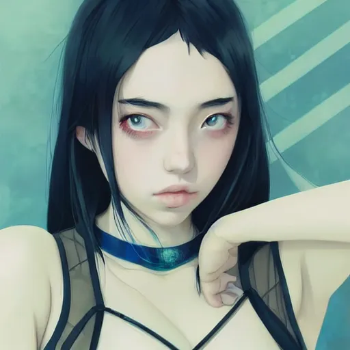 Prompt: a beautiful young japanese billie eilish kat dennings alluring instagram model in elaborate latex tank top, full body design by guweiz and wlop and ilya kuvshinov and artgerm and makoto shinkai and studio ghibli, symmetrical eyes, aesthetic, gorgeous, stunning, alluring, attractive, artstation, deviantart, pinterest, digital art