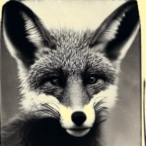 Prompt: a fox holding a human skull, daguerrotype photograph, highly detailed, extreme closeup