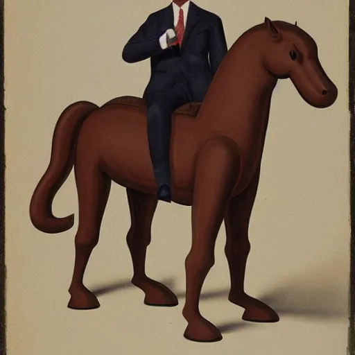 Image similar to an antropomorphic horse wearing a suit smoking a cigar