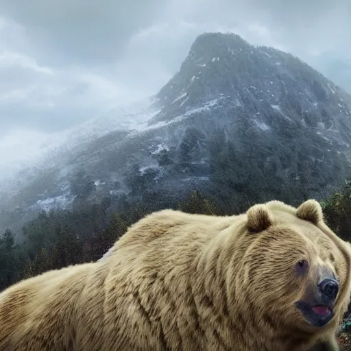 Image similar to hyperrealistic dslr film still of hillside bluff bears striking resemblance to jonah hill, stunning 8 k octane comprehensive 3 d render, inspired by istvan sandorfi & greg rutkowski & unreal engine, perfect symmetry, dim volumetric cinematic lighting, extremely hyper - detailed, incredibly real lifelike attributes & flesh texture, intricate, masterpiece, artstation, stunning