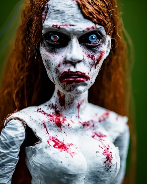 Prompt: a paper mache doll of a zombie bride, realistic, very detailed, complex, intricate, studio lighting, superres sharpening, bokeh, sigma 5 0 mm f 1. 4