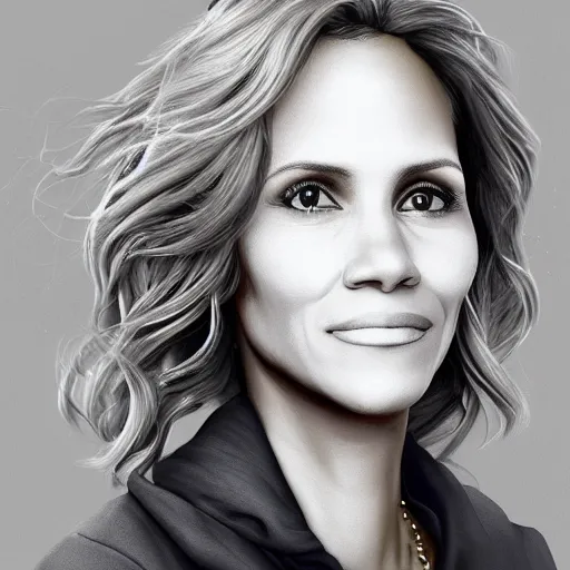 Image similar to portrait of maci holloway, first woman elected as president in usa, cold but beautiful, about 3 5 years old, highly detailed, mix of halle berry and julia roberts, artstation hd, deviantart, by artgem