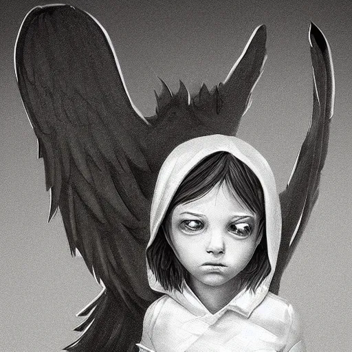 Image similar to Angel protecting child by Ben Evrard, very detailed, deviantart, artstation