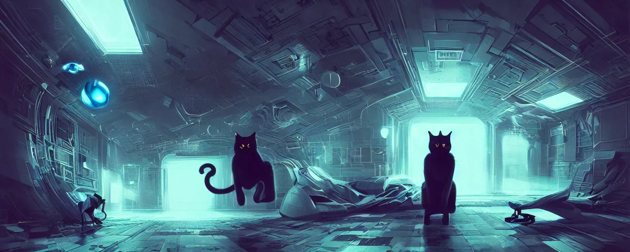 Image similar to duotone noir scifi concept illustration of black cat inside m box glowing 3 d mesh quantum portals particles mesh, glowing eyes, octane render, surreal atmosphere, volumentric lighting. accidental renaissance. by sachin teng and sergey kolesov and ruan jia and heng z. graffiti art, scifi, fantasy, hyper detailed. trending on artstation