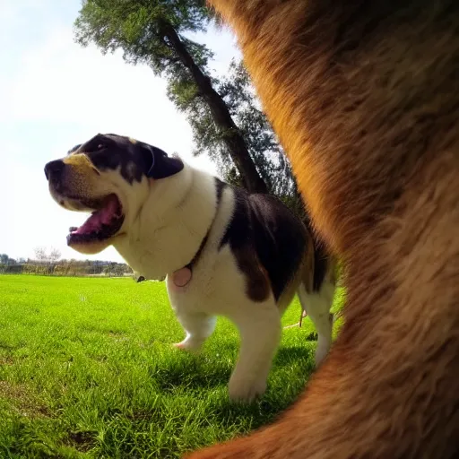 Prompt: ant first person view seeing a huge dog