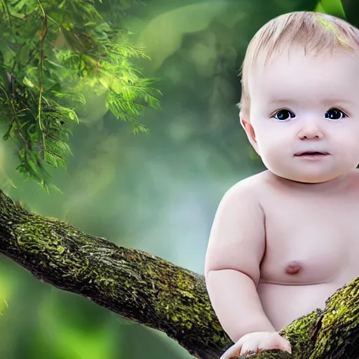 Image similar to baby on a tree, photorealistic, detailed