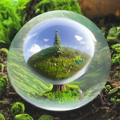 Prompt: miniature forest in a magic sphere