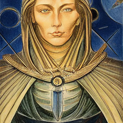 Prompt: jeanne d'arc in the style of william blake, terese nielsen, isolde, 8 k resolution