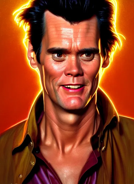 Image similar to portrait of ace ventura jim carrey, glowing lights intricate, elegant, highly detailed, digital painting, artstation, concept art, smooth, sharp focus, illustration, art by artgerm and greg rutkowski and alphonse mucha, 8 k