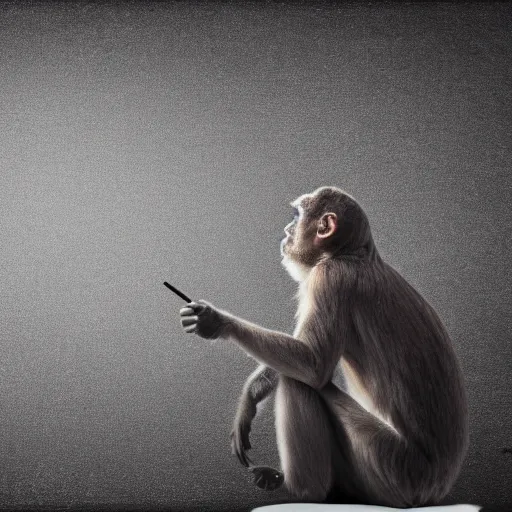 Image similar to Photograph of a monkey looking at a blackboard, but the monkey is confused. Detailed photo, realistic, 4k