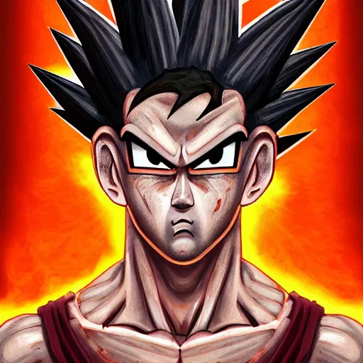 Prompt: portrait of a young rugged goku hot dog, extra onions and ketchup, saiyan, spirit bomb, luscious with sesame seeds, handsome, D&D, fantasy, intricate, eldritch, Viking, elegant, highly detailed, digital painting, sweaty meat, artstation, concept art, matte, sharp focus, illustration, art by