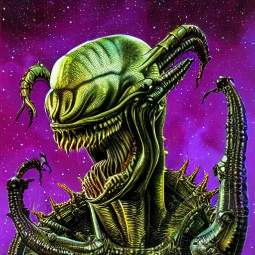 Image similar to space alien, slimy, glossy, sharp teeth, by h. r. giger, nightmare fuel, nightmarish, intricate, highly detailed, optical illusion, stranger things demogorgon, cave lighting, flickering