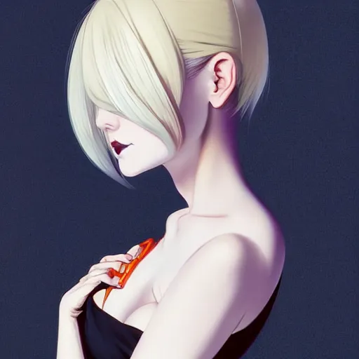 Image similar to a beautiful slim shy blonde goth girl ignores you, art by ilya kuvshinov and lois van baarle and ross tran and range murata and artgerm and andy warhol, norman rockwell, digital art, highly detailed, profile picture, intricate, sharp focus, mystical trending on artstation hq, deviantart, pinterest, unreal engine 5, 4 k uhd image