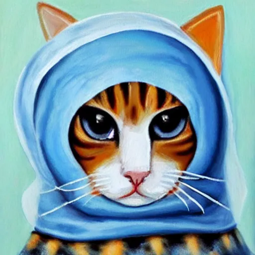 Prompt: painting of babushka cat