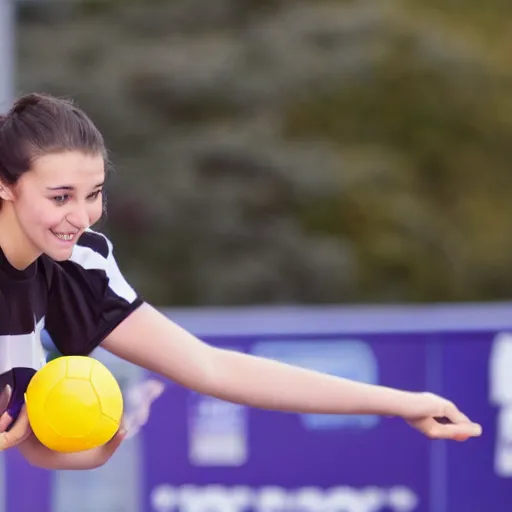 Image similar to one young woman playing handball