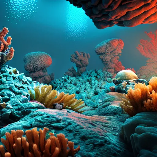 Image similar to inside a magtical underwater coral reef city, extremely detailed, 8k, HDR, award-winning, octane render, trending on artstation, volumetric lighting