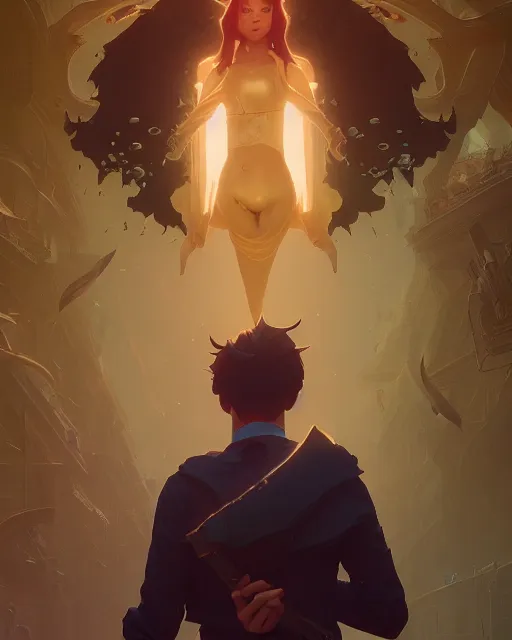 Image similar to highly detailed vfx portrait of a magic bond, unreal engine, greg rutkowski, loish, rhads, beeple, makoto shinkai and lois van baarle, ilya kuvshinov, rossdraws, tom bagshaw, alphonse mucha, global illumination, detailed and intricate environment