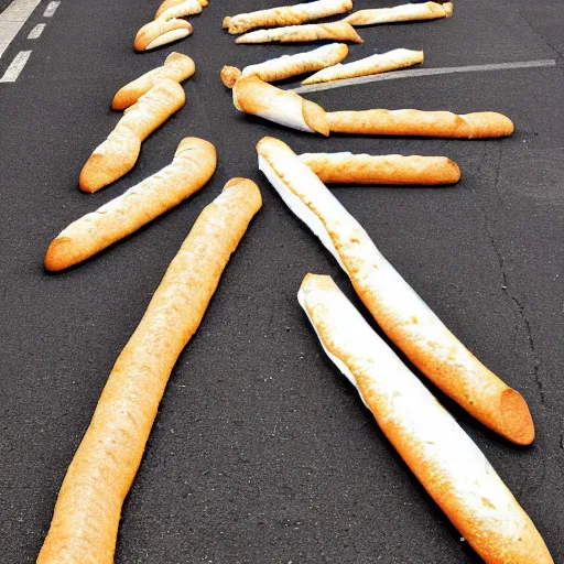 Prompt: Baguettes that form a road