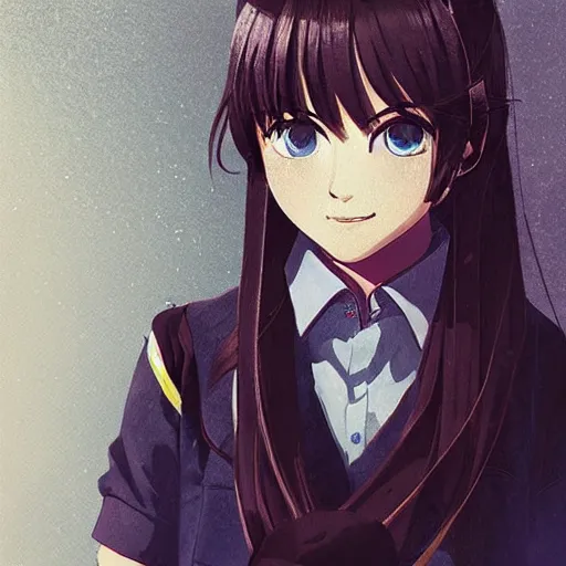 Image similar to a high detail portrait of high school girl by makoto sinkai, in simple background, by CLIP STADIO