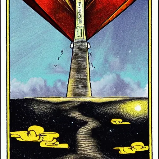 Prompt: the tower tarot card, sci fi